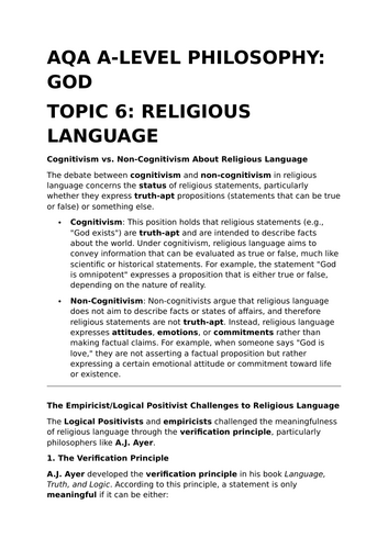 Religious Language - AQA A-Level Philosophy Revision Summary