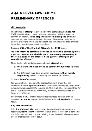 Preliminary Offences - Revision Summary for Law