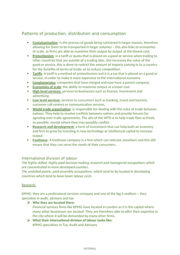 AQA A Level Geography – Global Systems and Global Governance – L5 Patterns of production