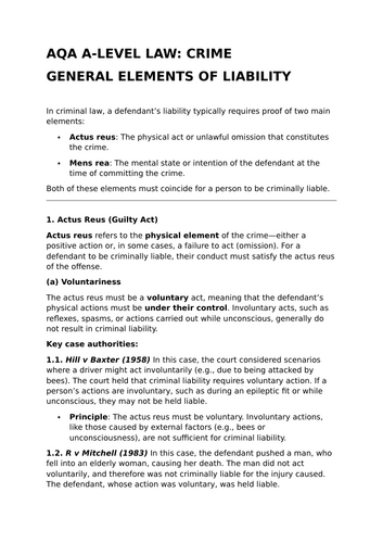 Rules of Criminal Liability - Revision Summary for Law