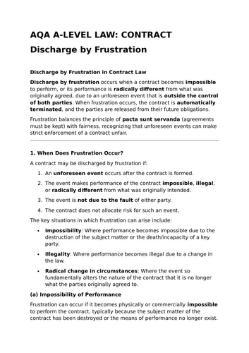 Discharge by Frustration - Revision Summary for Contract Law