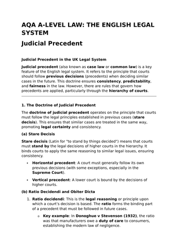 Judicial Precedent - Revision Summary for Law