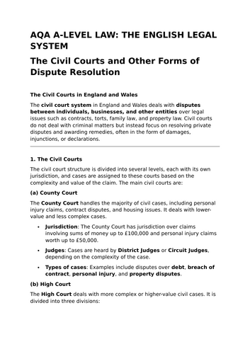 The Civil Courts - Revision Summary for Law