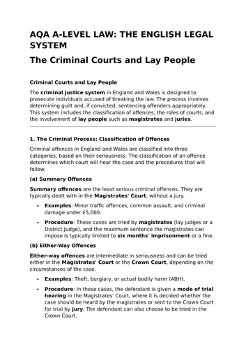 The Criminal Courts and Lay People - Revision Summary for Law