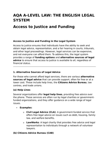 Access to Justice and Funding - Revision Summary for Law