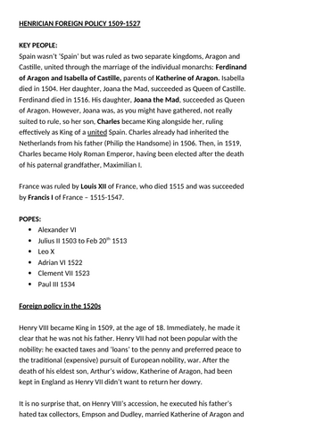 AQA A Level History - Tudors - Henry VIII - 10 lessons and essays ...
