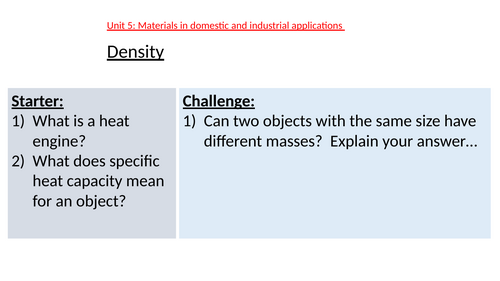 BTEC Applied Science Unit 5 Physics - Density lesson and worksheet