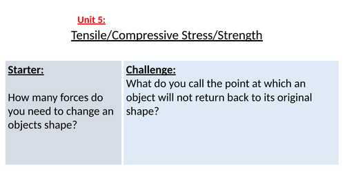 BTEC Applied Science Unit 5 Physics C2 Tensile Stress Lesson and Worksheet