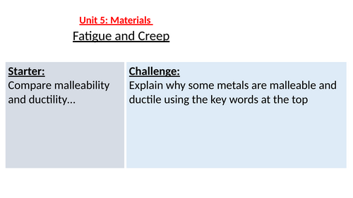 BTEC Applied Science Unit 5 Physics C2 Fatigue and Creep Lesson