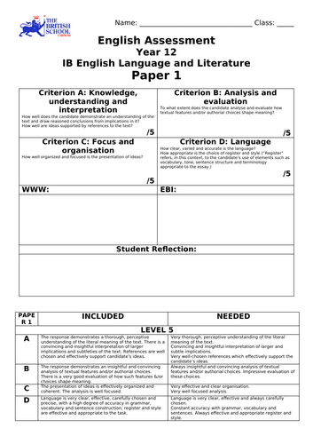 IB Diploma English A Language and Literature - FEEDBACK MARKING SHEETS ...