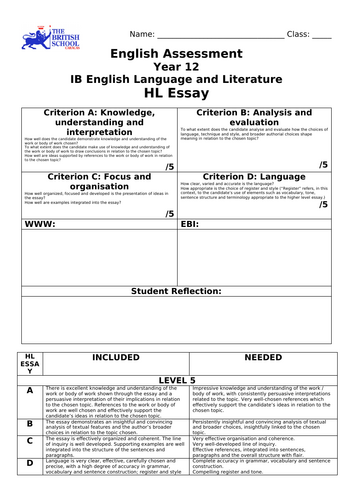 IB Diploma English A Language and Literature - FEEDBACK MARKING SHEETS ...