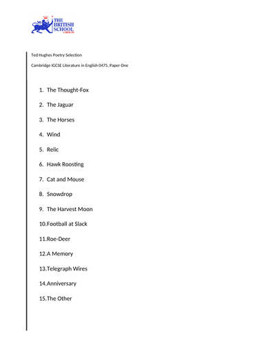 Ted Hughes Poetry IGCSE English | Teaching Resources