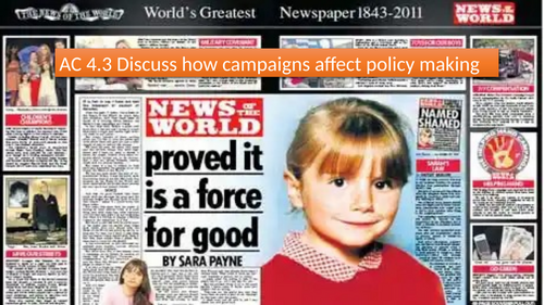 Criminology L3 WJEC UNIT 2 AC 4.3 Discuss how campaigns affect policy making