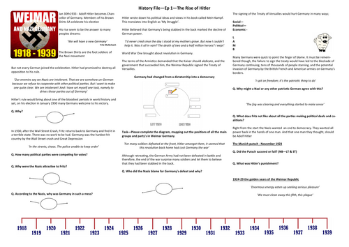 BBC History File - Germany - Ep.1 The Rise of Hitler - Supporting Worksheet