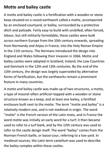 Motte and Bailey Castles Handout