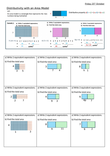 Distributive Property with an Area Model | Teaching Resources