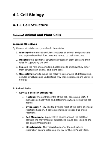 Animal and Plant Cells - Lesson for GCSE Biology