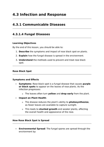 Fungal Diseases - Lesson for GCSE Biology