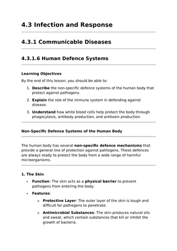 Human Defence Systems - Lesson for GCSE Biology