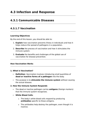 Vaccines - Lesson for GCSE Biology