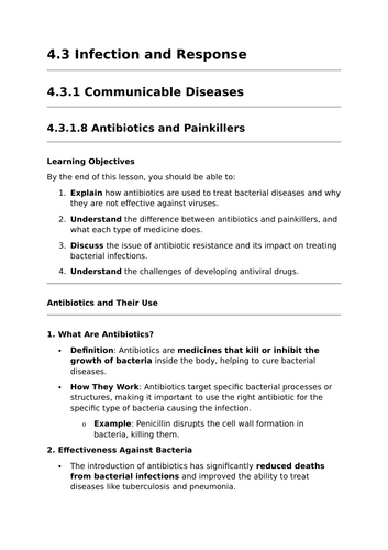 Antibiotics and Painkillers - Lesson for GCSE Biology