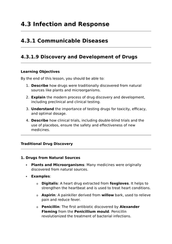 Discovery and Development of Drugs - Lesson for GCSE Biology