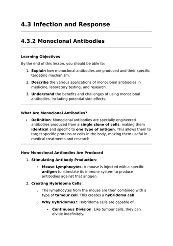 Monoclonal Antibodies - Lesson for GCSE Biology