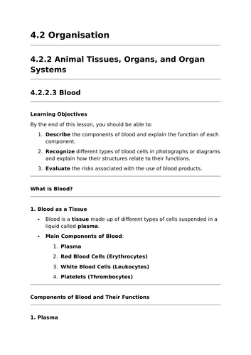 Blood - Lesson for GCSE Biology