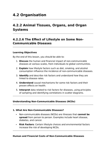 The Effect of Lifestyle on Some Non-Communicable Diseases - Lesson for GCSE Biology