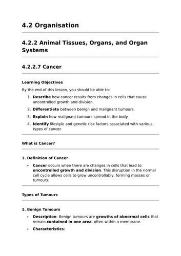 Cancer - Lesson for GCSE Biology