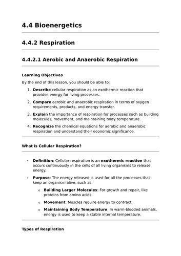 Aerobic and Anaerobic Respiration - Lesson for GCSE Biology