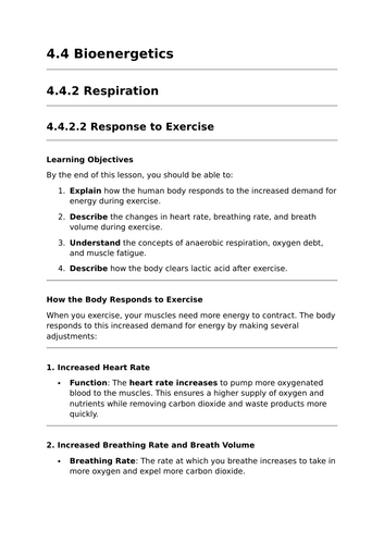 Response to Exercise - Lesson for GCSE Biology