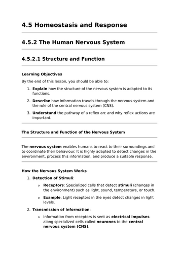 The Human Nervous System - Lesson for GCSE Biology