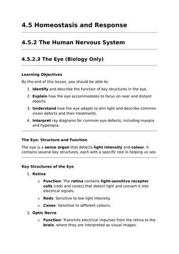 The Eye - Lesson for GCSE Biology