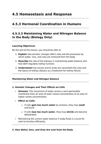 Maintaining Water and Nitrogen Balance in the Body - GCSE Biology Lesson