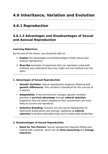 The Advantages and Disadvantages of Sexual and Asexual Reproduction - GCSE Biology Lesson