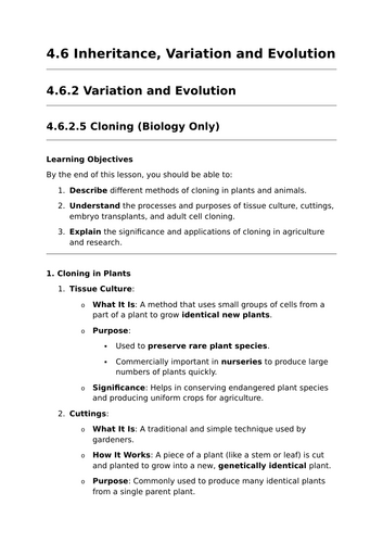 Cloning - GCSE Biology Lesson