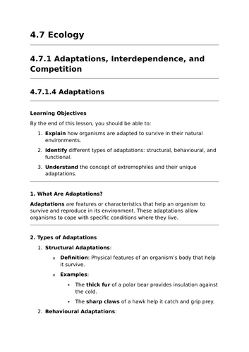 Adaptations - GCSE Biology Lesson
