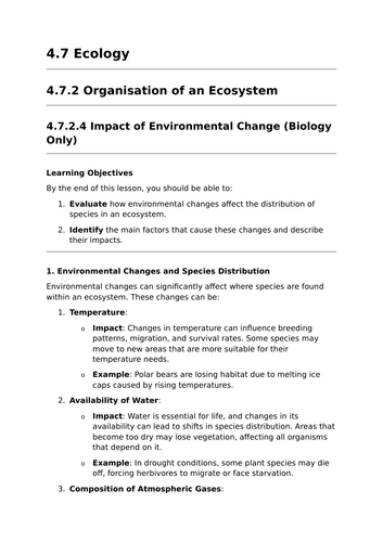 Impact of Environmental Change - GCSE Biology Lesson