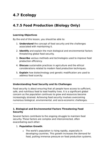 Food Production - GCSE Biology Lesson