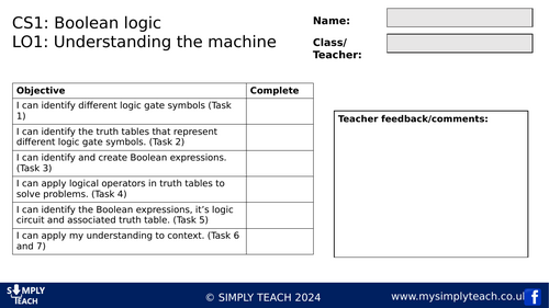 GCSE CS L1 - Workbook (Boolean logic)