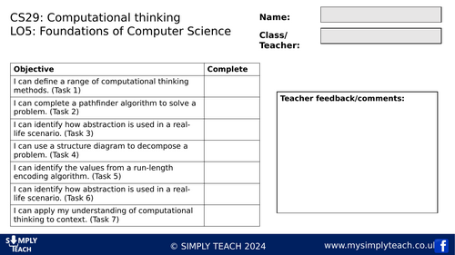 GCSE CS - L29 Workbook (Computational thinking)