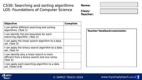 GCSE CS - L30 Workbook (Searching/Sorting algorithms)