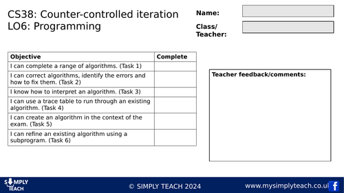 GCSE CS - L38 Workbook (Counter-controlled iteration)