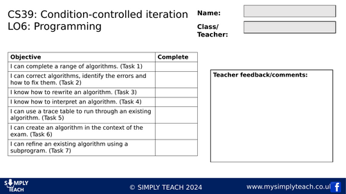 GCSE CS - L39 Workbook (Condition-controlled iteration)