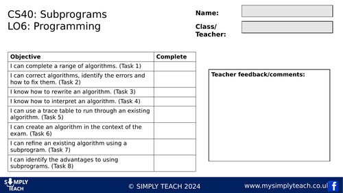 GCSE CS - L40 Workbook (Subprograms)