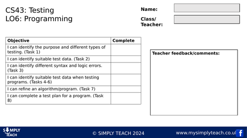 GCSE CS - L43 Workbook (Testing)