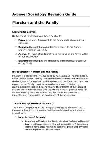 Marxism and the Family - A-Level Sociology