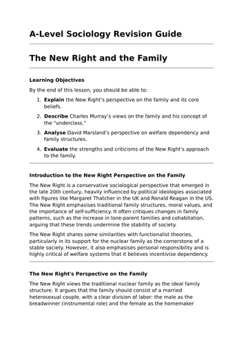 New Right and the Family - A-Level Sociology