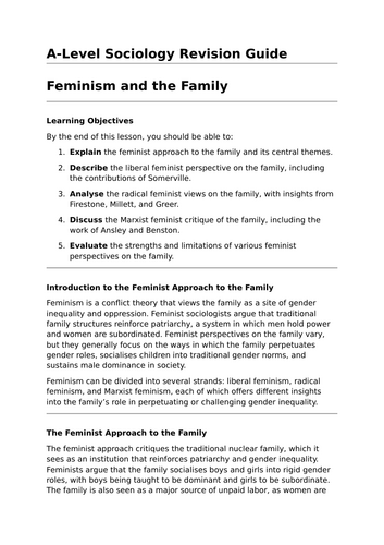 Feminism and the Family - A-Level Sociology